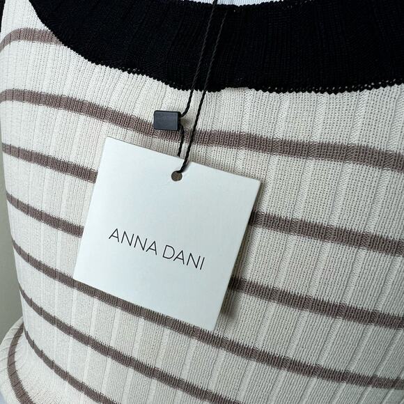 Anna Dani Rib Knit Crop Top OS Cream Black Stripe Scoop Neck Tank Chic New - Picture 8 of 8